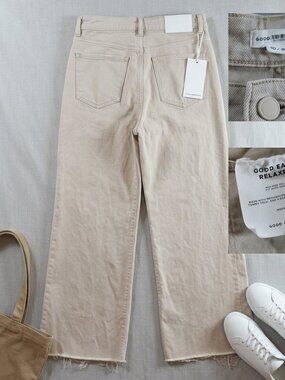 Good American Good Ease Relaxed Skater Jeans 10/30 Wide Leg High Rise Bone NWT